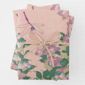 ヴィンテージアートドラゴンフライと花絵画の数 ラッピングペーパーシート (インサイチュ)