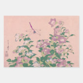ヴィンテージアートドラゴンフライと花絵画の数 ラッピングペーパーシート (正面)