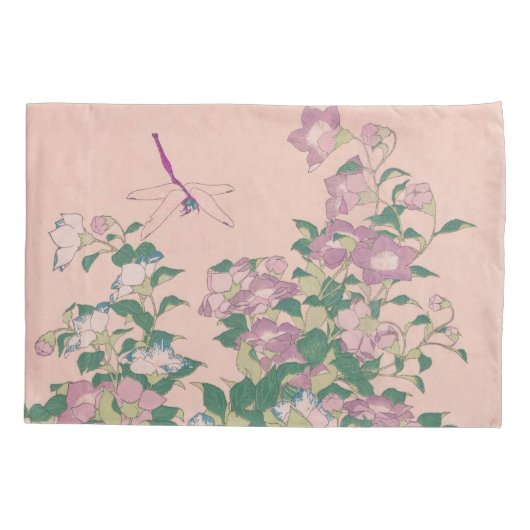 ヴィンテージアートドラゴンフライと花絵画の数 枕カバー (裏面)