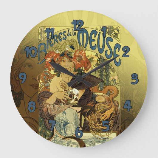 ヴィンテージアートノヴォーポスターアートミューズ ラージ壁時計 (正面)