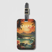 ヴィンテージアートハワイビーチハワイアンガール ラゲッジタグ (正面縦)