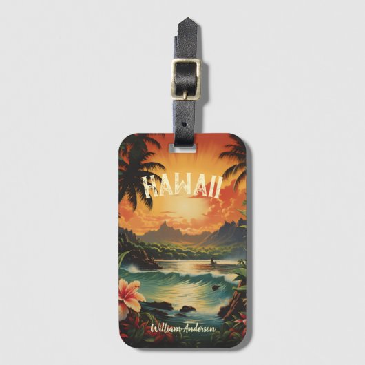 ヴィンテージアートハワイビーチハワイアンガール ラゲッジタグ (正面縦)