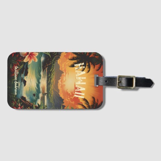ヴィンテージアートハワイビーチハワイアンガール ラゲッジタグ (正面横)