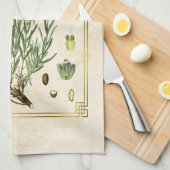 ヴィンテージアートハーブラベンダーフラワーボタニカル キッチンタオル (四つ折り)