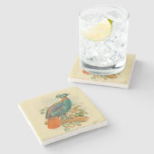 ヴィンテージアートバーズフェカラフルーサントイラストレーション ストーンコースター (横)