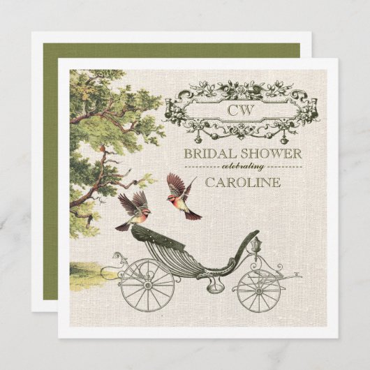 ヴィンテージアートバーラップテクスチャブライダルシャワー  招待状 (正面/裏面)