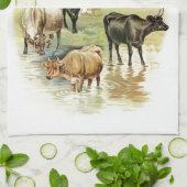 ヴィンテージアートファームアニマルズ牛 キッチンタオル (折り畳み)