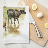 ヴィンテージアートファームアニマルズ牛 キッチンタオル (四つ折り)