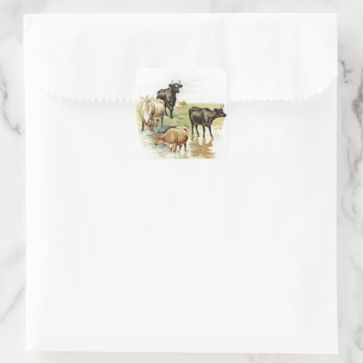 ヴィンテージアートファームアニマルズ牛 スクエアシール (バッグ)