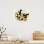 ヴィンテージアートファームアニマルズ牛 ポスター (キッチン)