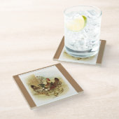 ヴィンテージアートファームチキン ガラスコースター (アングル)