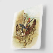 ヴィンテージアートファームチキン スクエア壁時計 (傾斜)