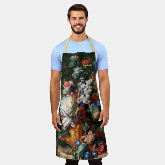 ヴィンテージアートフラワーフローリスト画家カスタム エプロン (着用した状態)