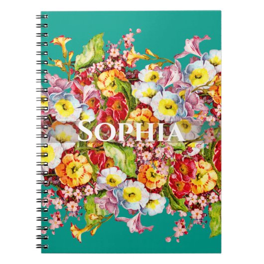 ヴィンテージアートフローラルパターン春の花ズプリムローズ ノートブック (正面)