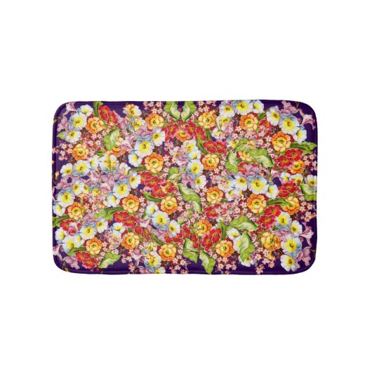 ヴィンテージアートフローラルパターン春の花ズプリムローズ バスマット (正面)