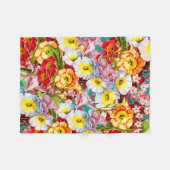 ヴィンテージアートフローラルパターン春の花ズプリムローズ フリースブランケット (正面(横))