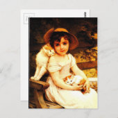 ヴィンテージアートプリント「子猫と女の子」 by Munier ポストカード (正面/裏面)
