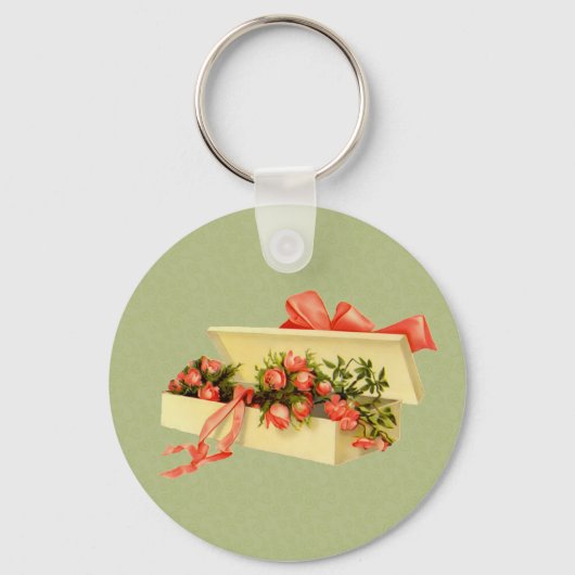 ヴィンテージアートボックスのバラフローラキーチェーン キーホルダー (正面)