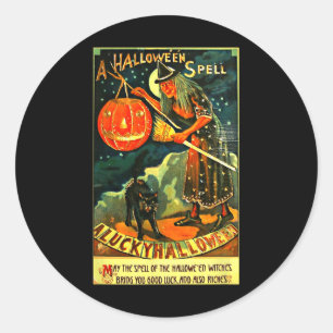 ヴィンテージアートレトロハロウィーンウィッチ ラウンドシール
