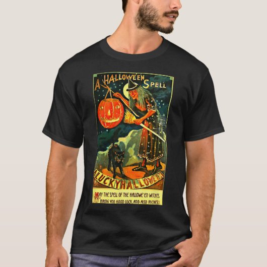 ヴィンテージアートレトロハロウィーンウィッチ Tシャツ (正面)