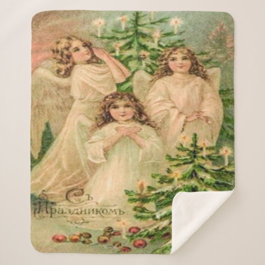 ヴィンテージアートロシアのクリスマスエンジェル シェルパブランケット (正面)
