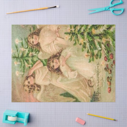 ヴィンテージアートロシアのクリスマスエンジェル 薄葉紙 (クラフト)