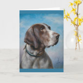 ヴィンテージアートワーク-ポインタドッグのポートレート、 カード (黄色い花)