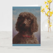 ヴィンテージアートワーク – 茶色のプードルのポートレート、 カード (黄色い花)