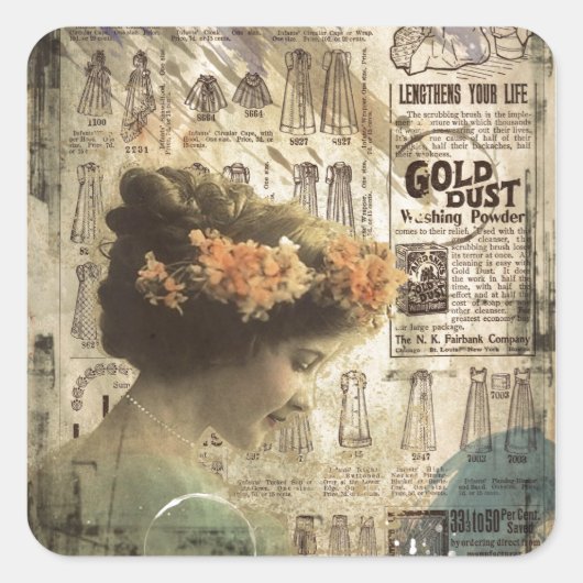 ヴィンテージアートヴィンテージ女性ファッション広告 スクエアシール (正面)