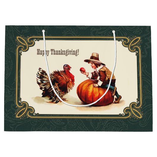 ヴィンテージアート感謝祭ギフト ラージペーパーバッグ (正面)