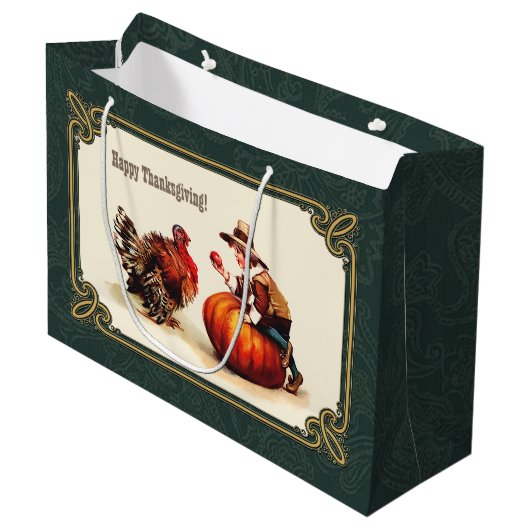 ヴィンテージアート感謝祭ギフト ラージペーパーバッグ (正面アングル)