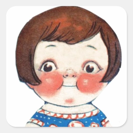 ヴィンテージアート紙人形。かわいい紙切り出し人形。 スクエアシール (正面)