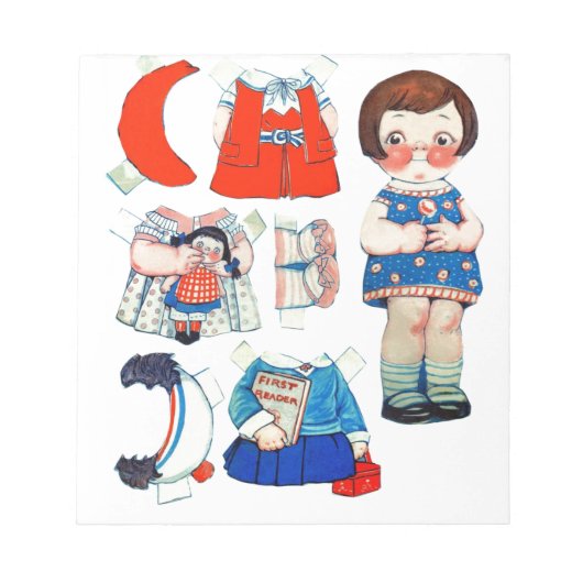 ヴィンテージアート紙人形。かわいい紙切り出し人形。 ノートパッド (正面)