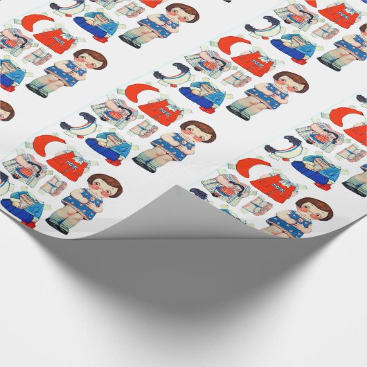 ヴィンテージアート紙人形。かわいい紙切り出し人形。 ラッピングペーパー (角)