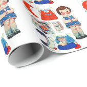 ヴィンテージアート紙人形。かわいい紙切り出し人形。 ラッピングペーパー (ロールコーナー)