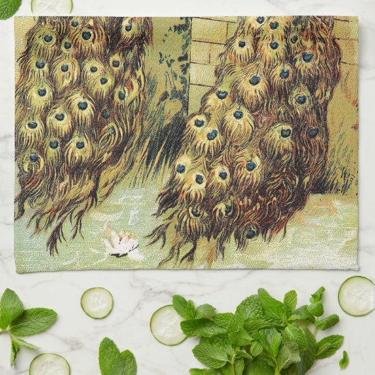 ヴィンテージアート運ピーコックのメッセージ、贈り物 キッチンタオル (折り畳み)