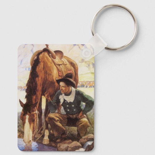 ヴィンテージアート、カウボーイNC Wyethによって彼の馬を散水 キーホルダー (裏面)