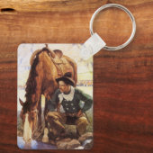 ヴィンテージアート、カウボーイNC Wyethによって彼の馬を散水 キーホルダー (裏面)