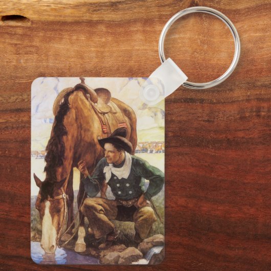 ヴィンテージアート、カウボーイNC Wyethによって彼の馬を散水 キーホルダー (裏面)