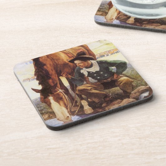 ヴィンテージアート、カウボーイNC Wyethによって彼の馬を散水 コースター (左側)