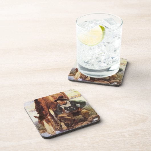 ヴィンテージアート、カウボーイNC Wyethによって彼の馬を散水 コースター (右側)