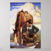 ヴィンテージアート、カウボーイNC Wyethによって彼の馬を散水 ポスター (正面)