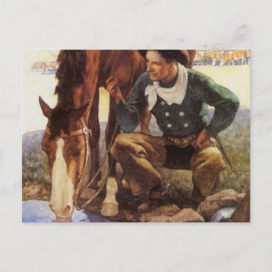 ヴィンテージアート、カウボーイNC Wyethによって彼の馬を散水 ポストカード