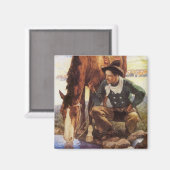 ヴィンテージアート、カウボーイNC Wyethによって彼の馬を散水 マグネット (正面/裏面)