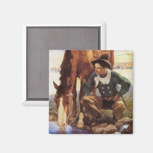 ヴィンテージアート、カウボーイNC Wyethによって彼の馬を散水 マグネット (正面/裏面)
