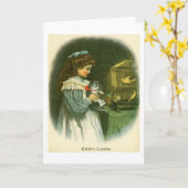 ヴィンテージアート – キティのレッスン、 カード (黄色い花)