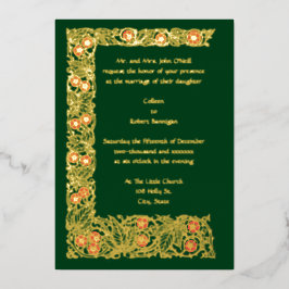 ヴィンテージアート&クラフツ葉&フローラ縁ど 箔招待状