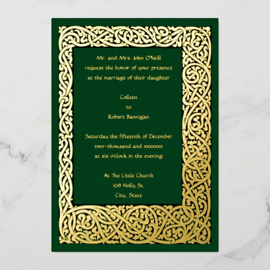 ヴィンテージアート&クラフツ1904年縁ど葉結婚ズ 箔招待状 (正面)