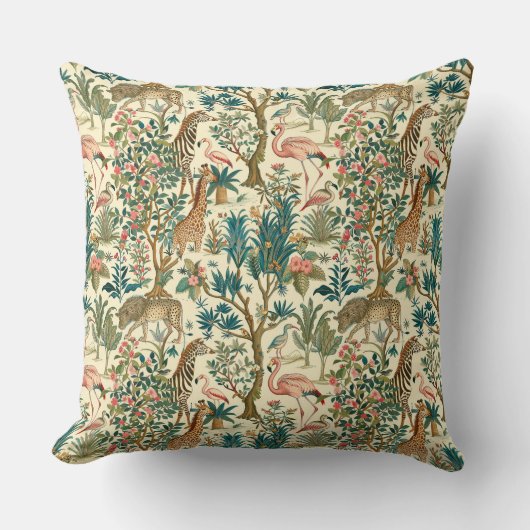ヴィンテージアート,シマウマのキリン,フラミンゴ,鳥,リオ クッション (正面)