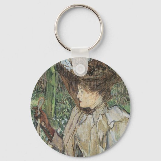 ヴィンテージアート、女性と手袋を持つToulouse Laurec キーホルダー (正面)